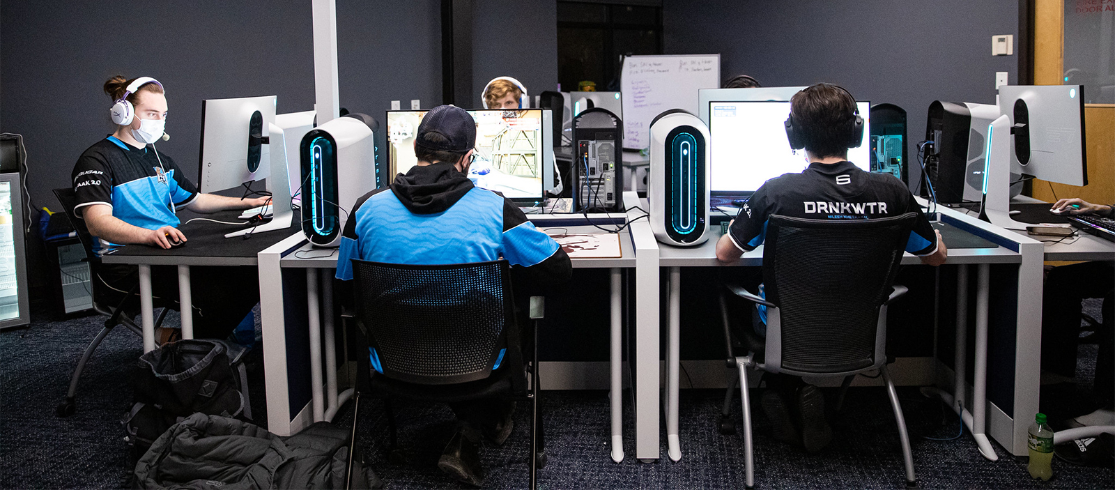 Team of students playing esports in their studio space