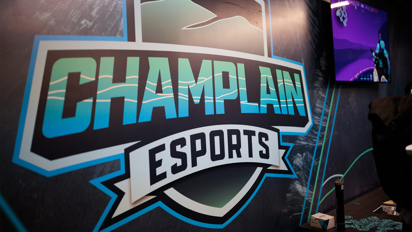 Champlain Esports logo on a wall